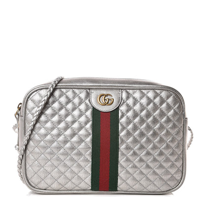 Gucci Laminated Nappa Web Trapuntata Small GG Shoulder Bag Argento 1 of 9