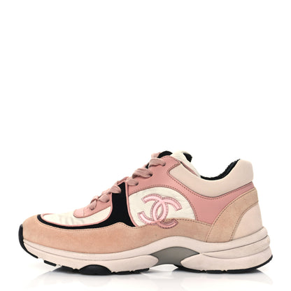 Chanel Nylon Lambskin Suede Calfskin CC Sneakers 37 Pink White Black 1 of 7
