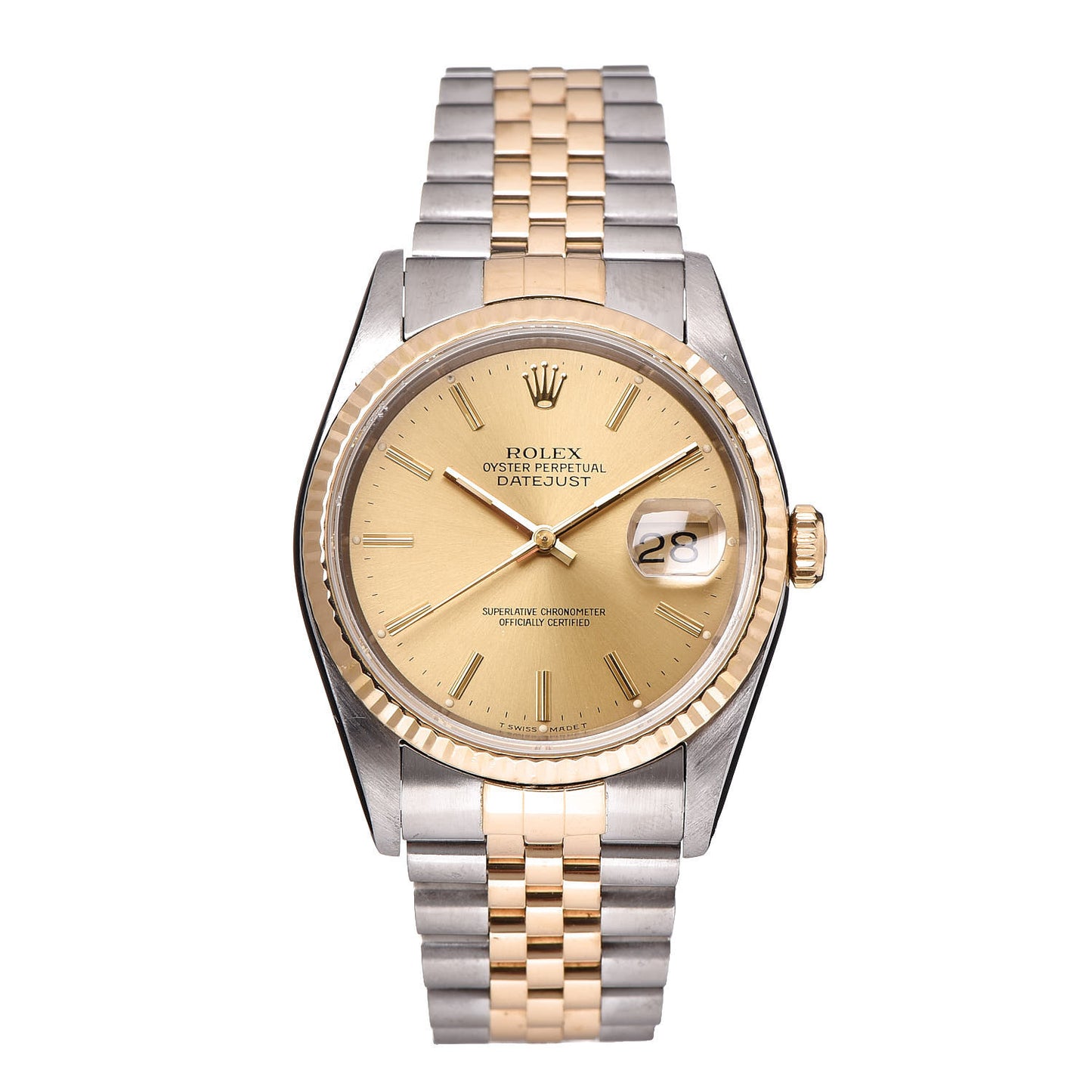 Stainless Steel 18K Yellow Gold 36mm Oyster Perpetual Datejust Watch Champagne 16233