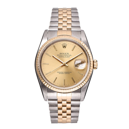 Rolex Stainless Steel 18K Yellow Gold 36mm Oyster Perpetual Datejust Watch Champagne 16233 1 of 8
