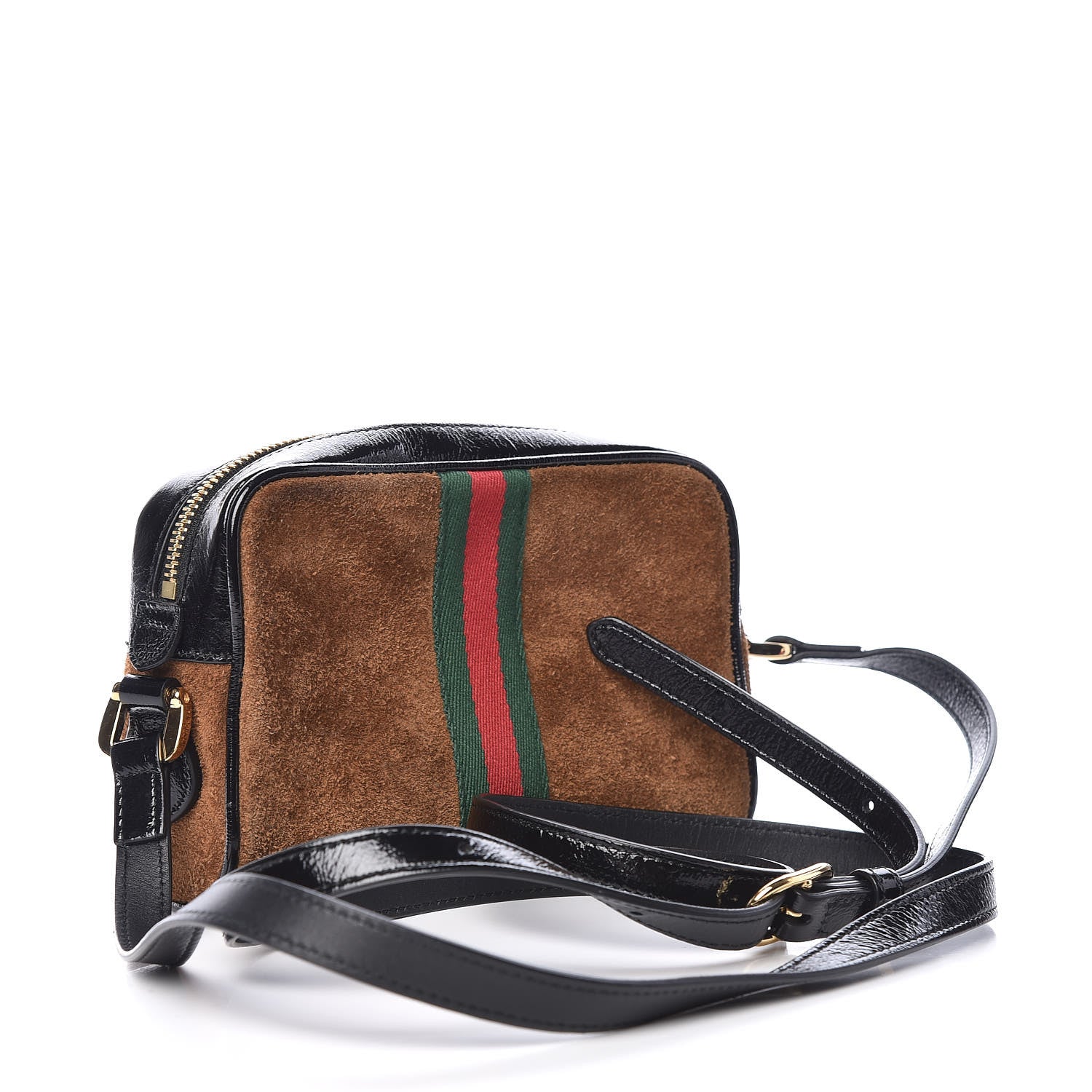 Gucci Suede Patent Web Mini Ophidia Shoulder Bag Nocciola Black 3 of 11