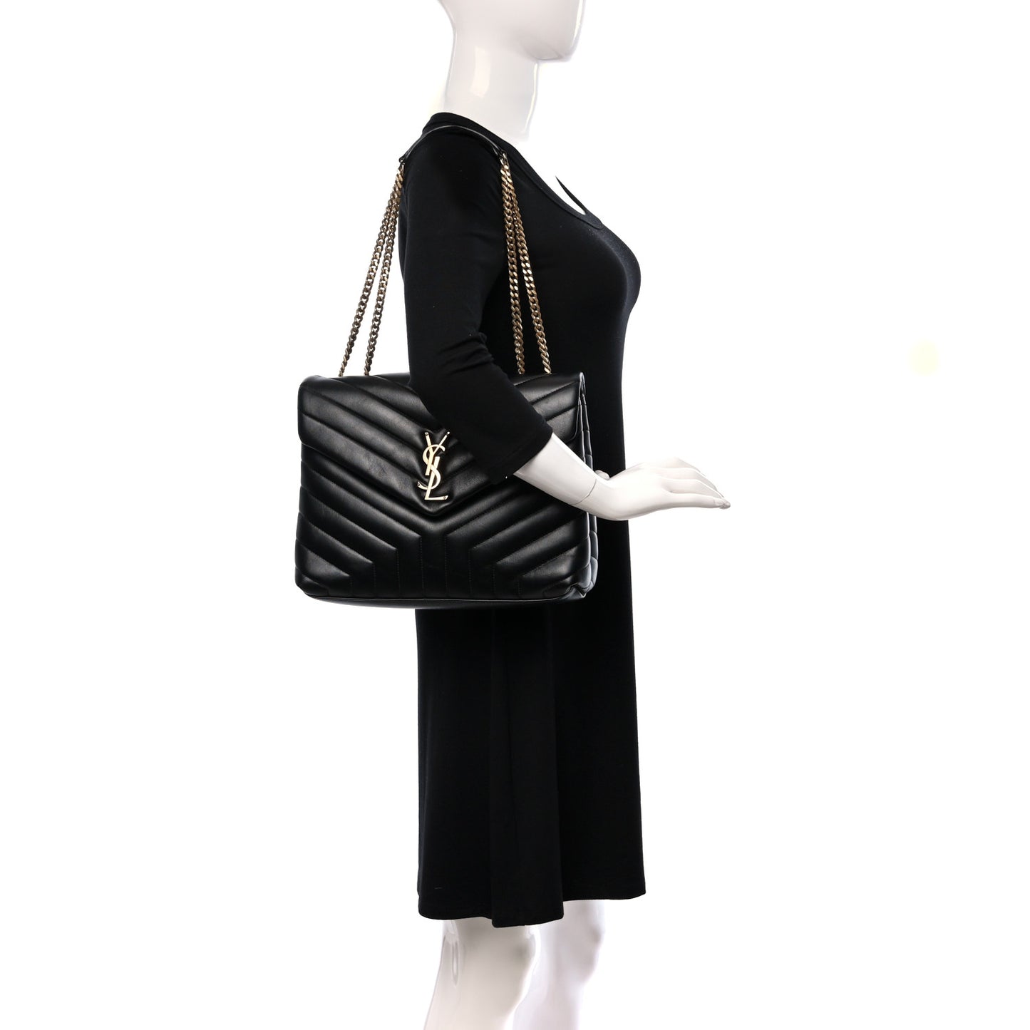 Calfskin Y Quilted Monogram Medium Loulou Chain Satchel Black