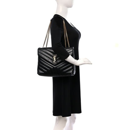 Saint Laurent Calfskin Y Quilted Monogram Medium Loulou Chain Satchel Black 2 of 8