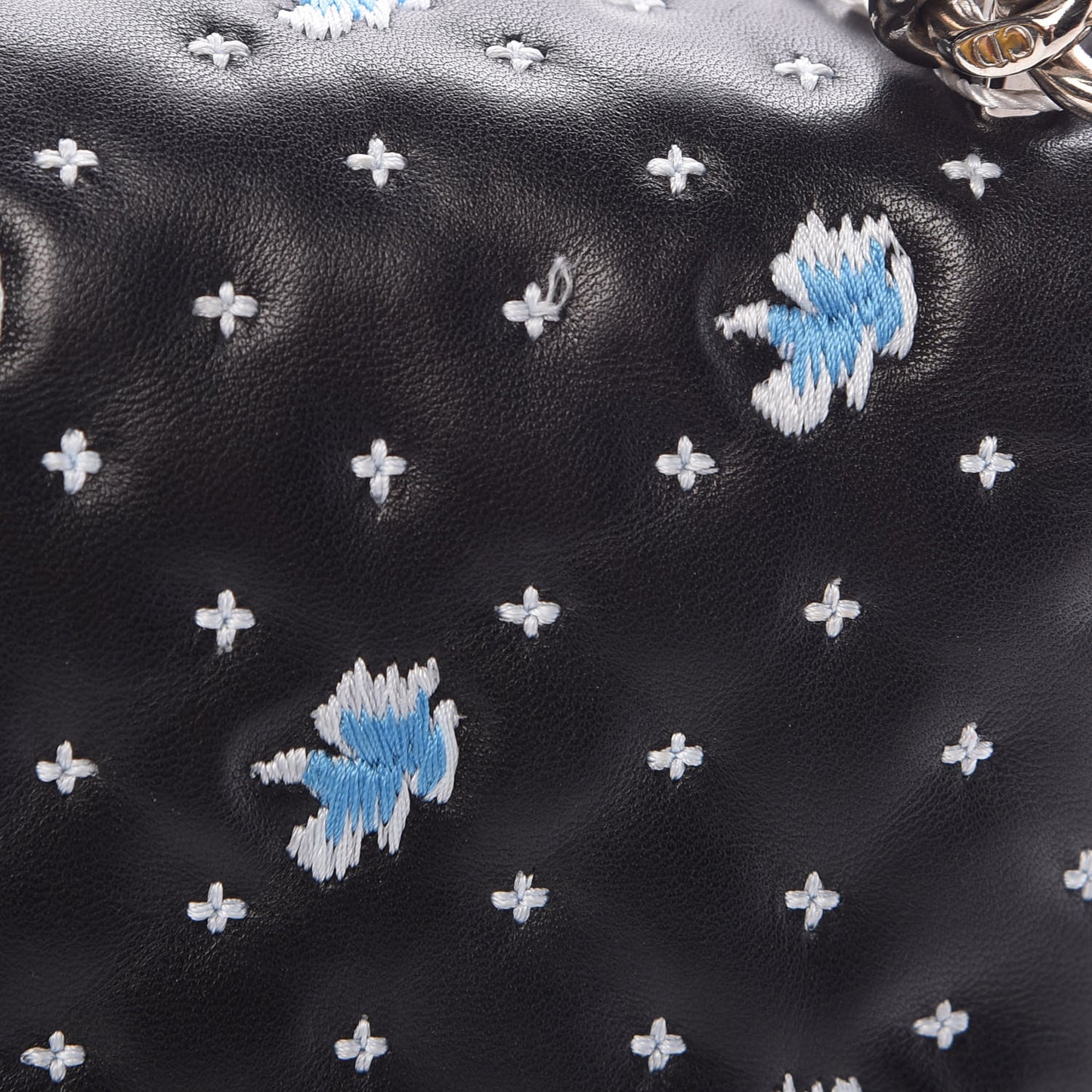 Lambskin Embroidered Medium Diorama Flap Bag Black