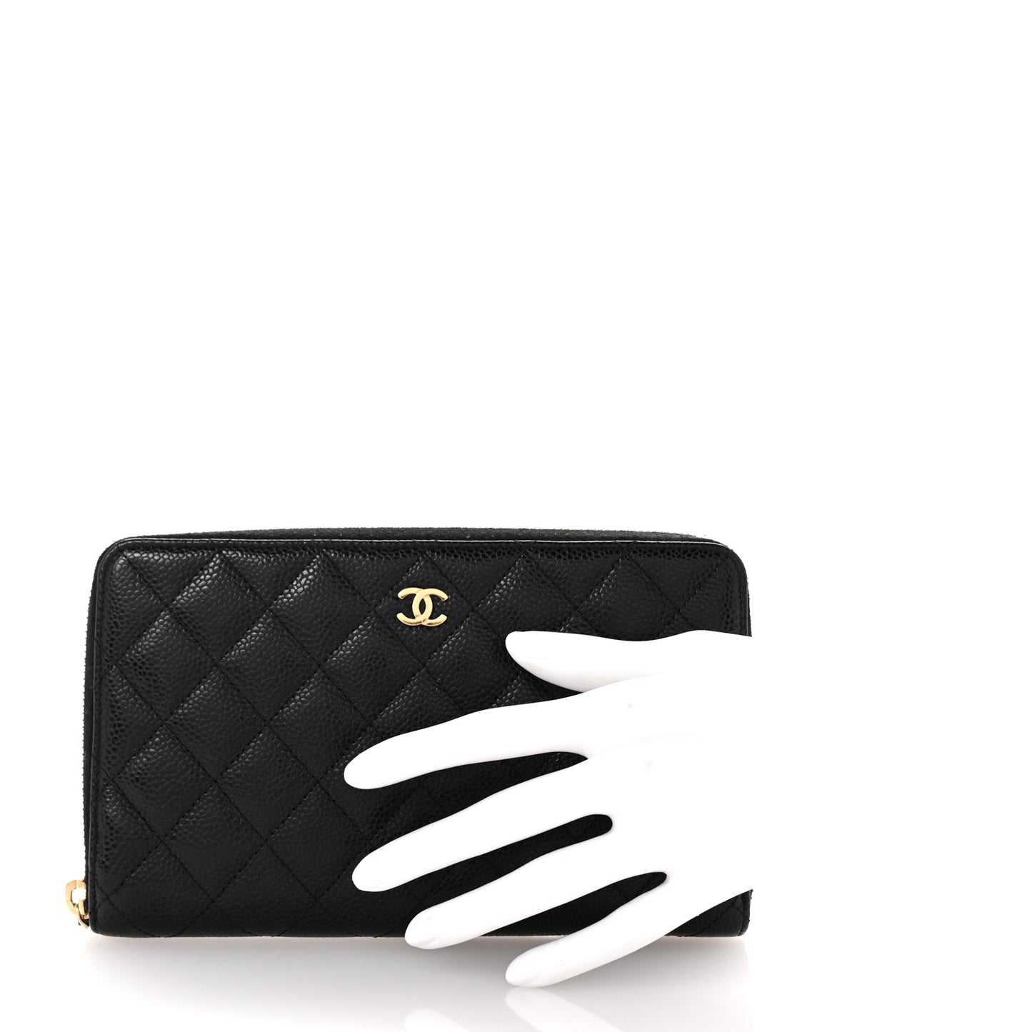 Caviar Quilted Large Zip Around Organizer Wallet Black