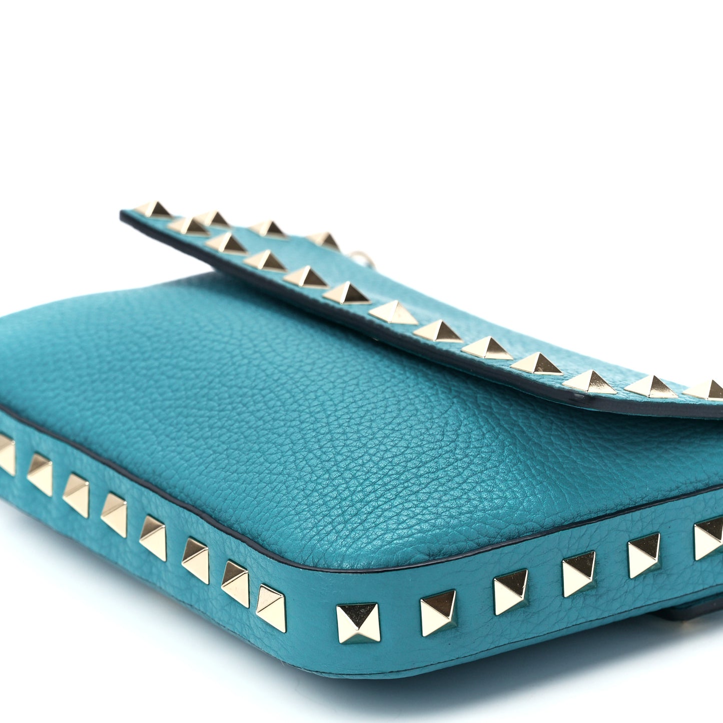 Grainy Calfskin Rockstud Crossbody Pouch Ultra Marine Green