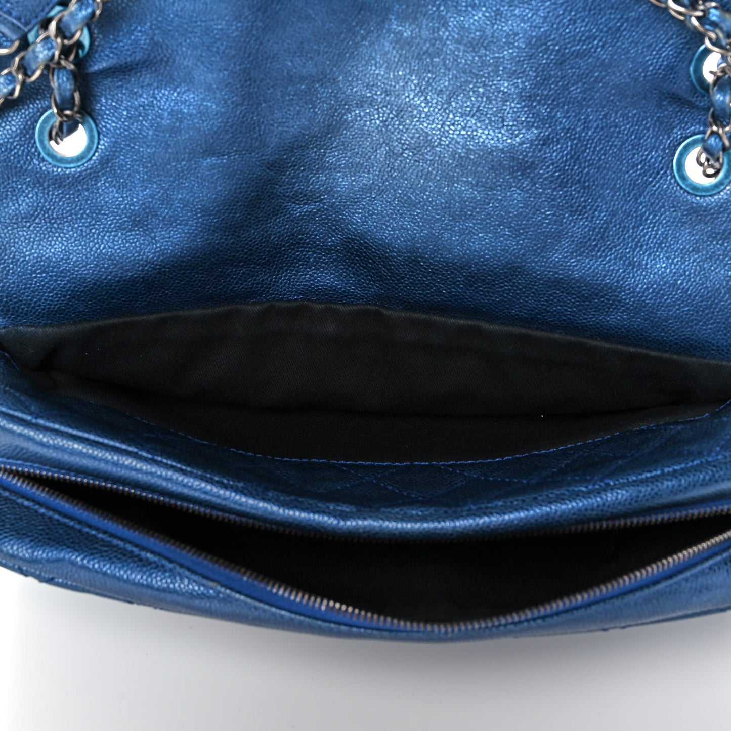 Metallic Caviar Quilted Large Chic Flap Blue