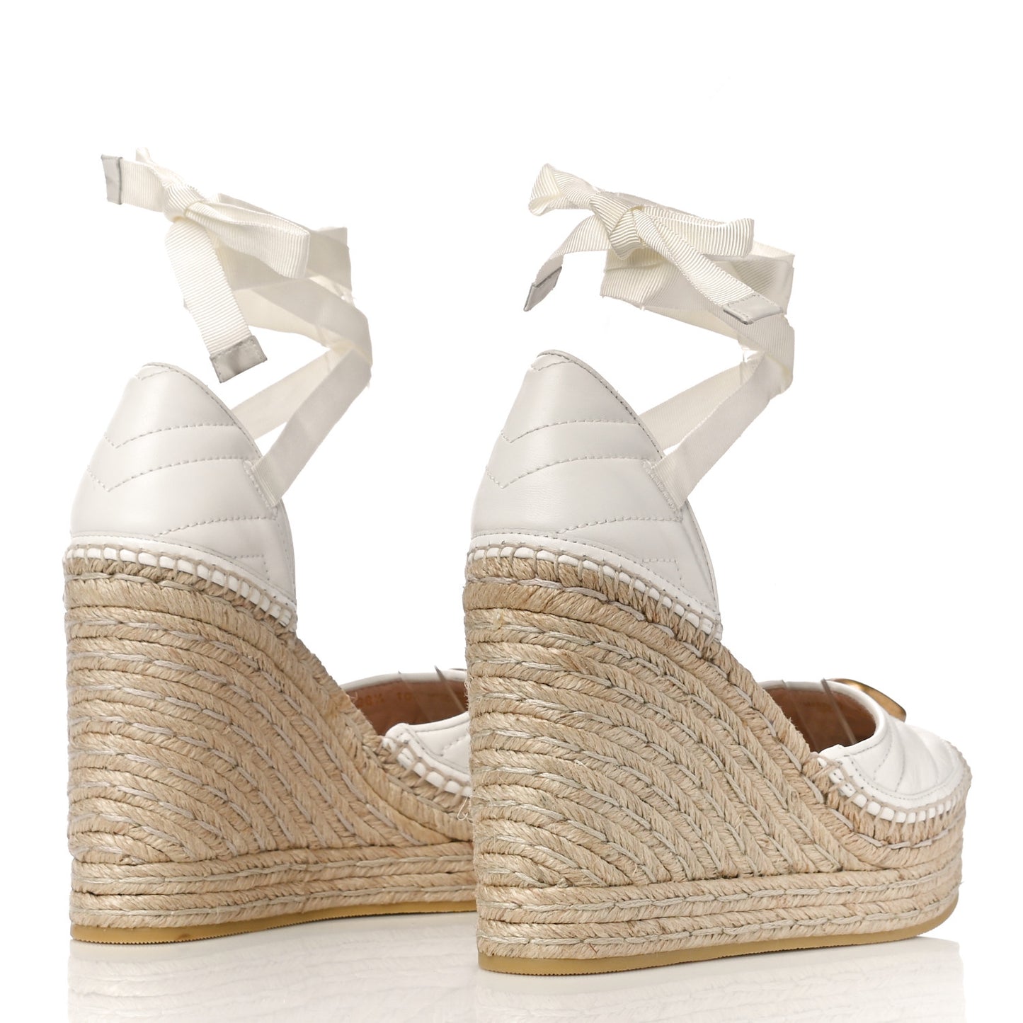 Nappa Matelasse GG Marmont Ankle Wrap Platform 35/120mm Espadrille Wedges 38.5 Great White