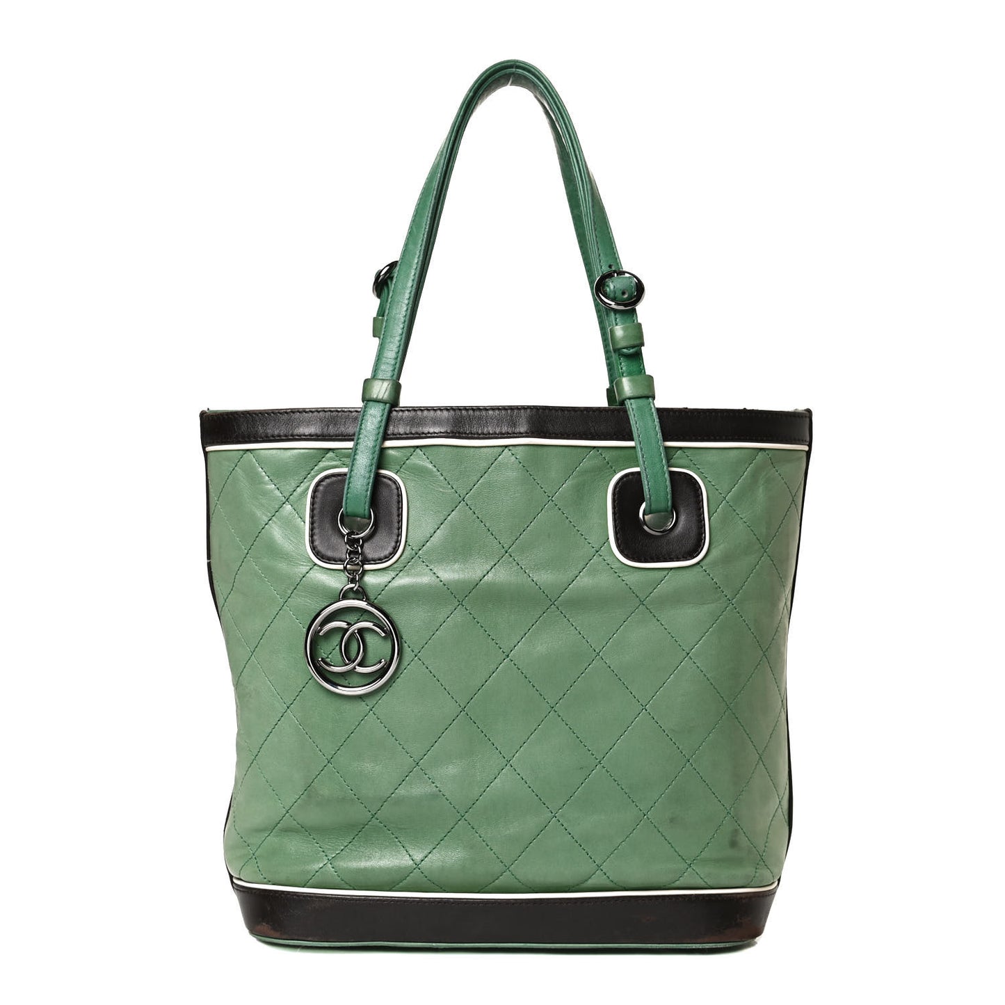Lambskin Quilted Country Club Tote Green Black