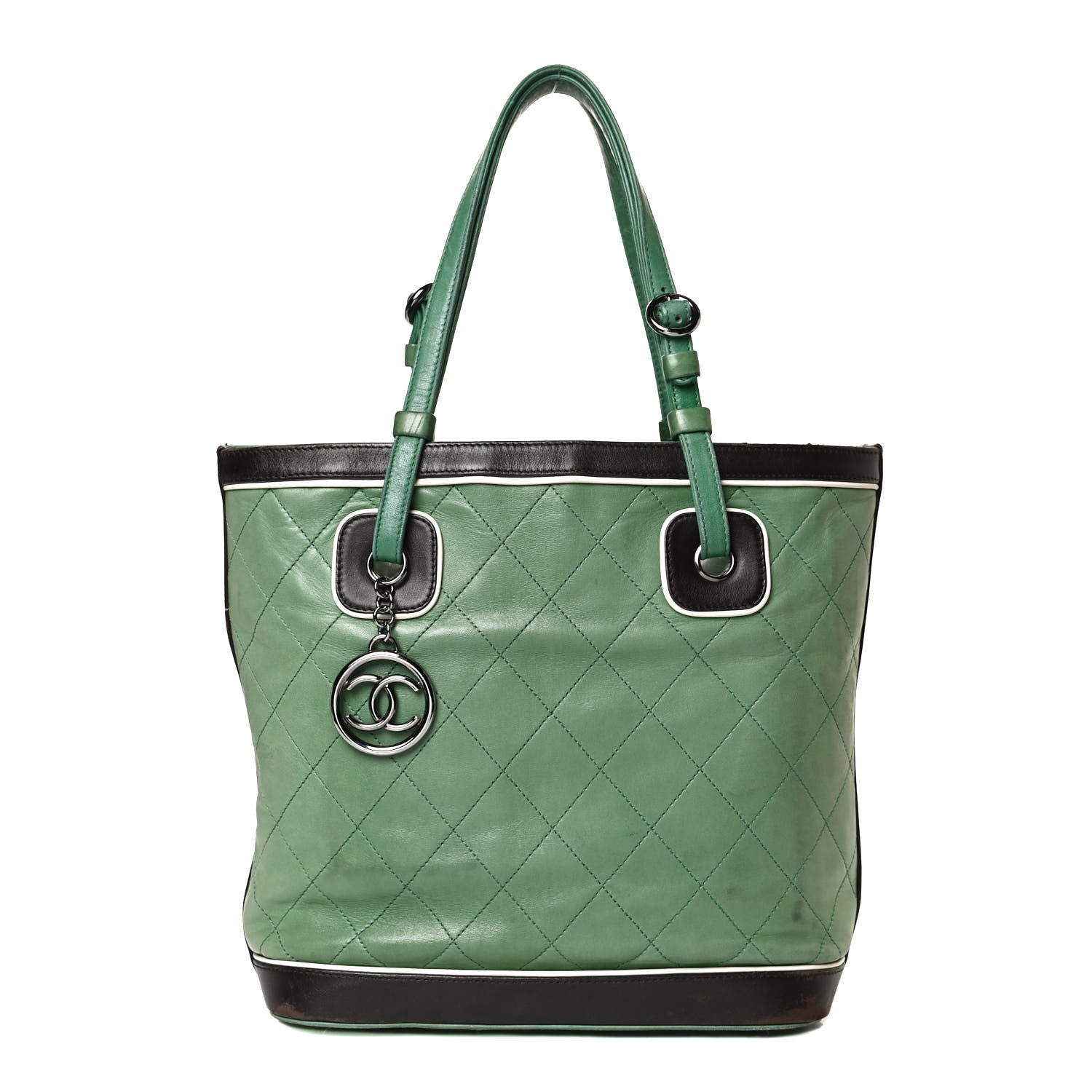 Chanel Lambskin Quilted Country Club Tote Green Black 1 of 10