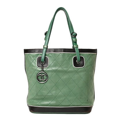 Chanel Lambskin Quilted Country Club Tote Green Black 1 of 10