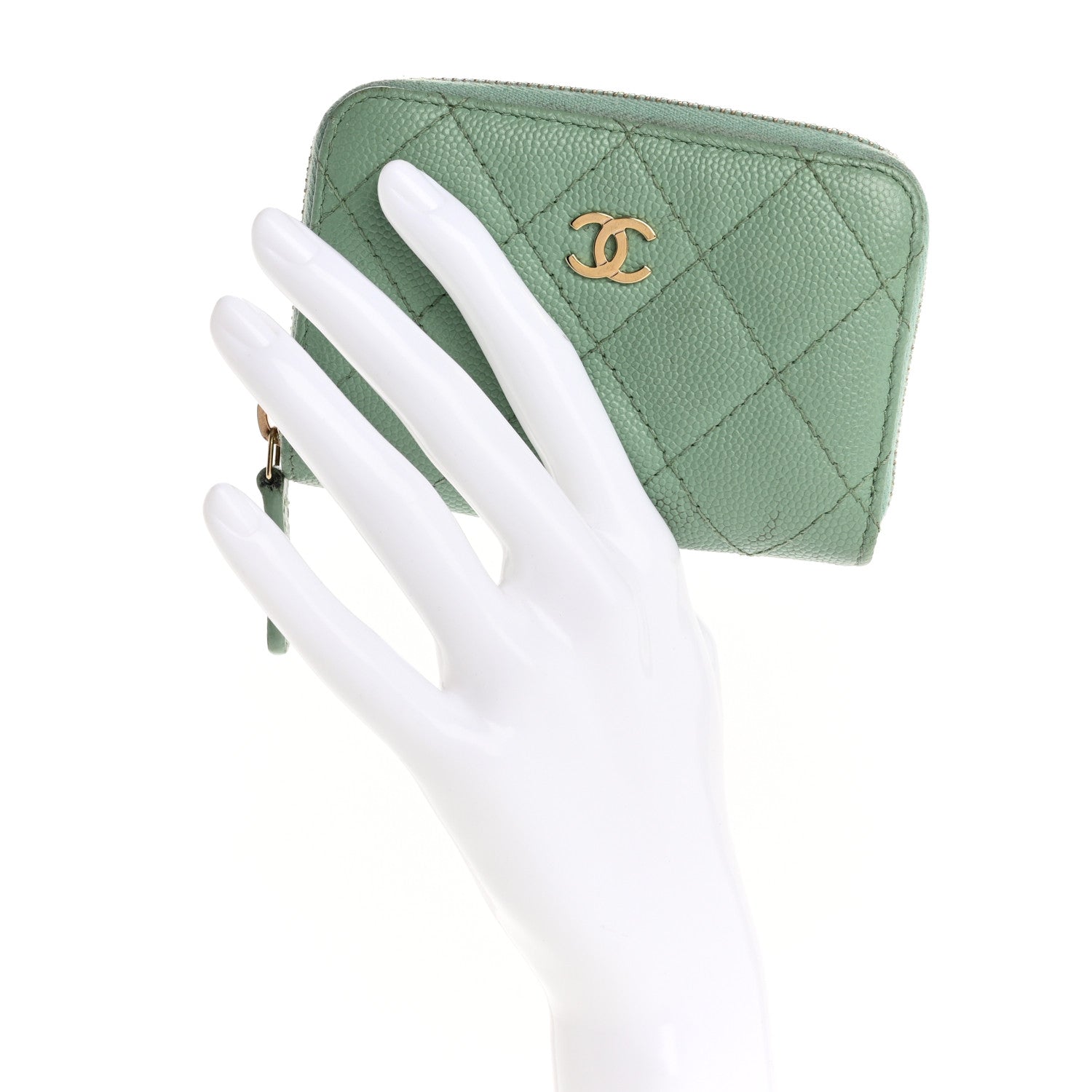 Chanel Caviar Quilted Zip Coin Purse Light Green 2 of 16