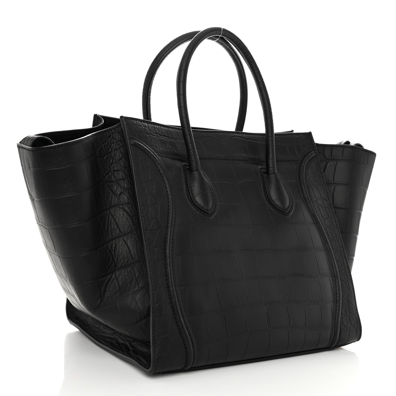 Celine Crocodile Embossed Calfskin Medium Phantom Luggage Black 3 of 9