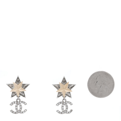 Chanel Crystal CC Star Drop Earrings Silver Gold 2 of 4