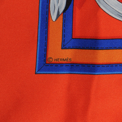 Hermes Silk La Ronde Des Jockeys Scarf 90 Orange 4 of 5