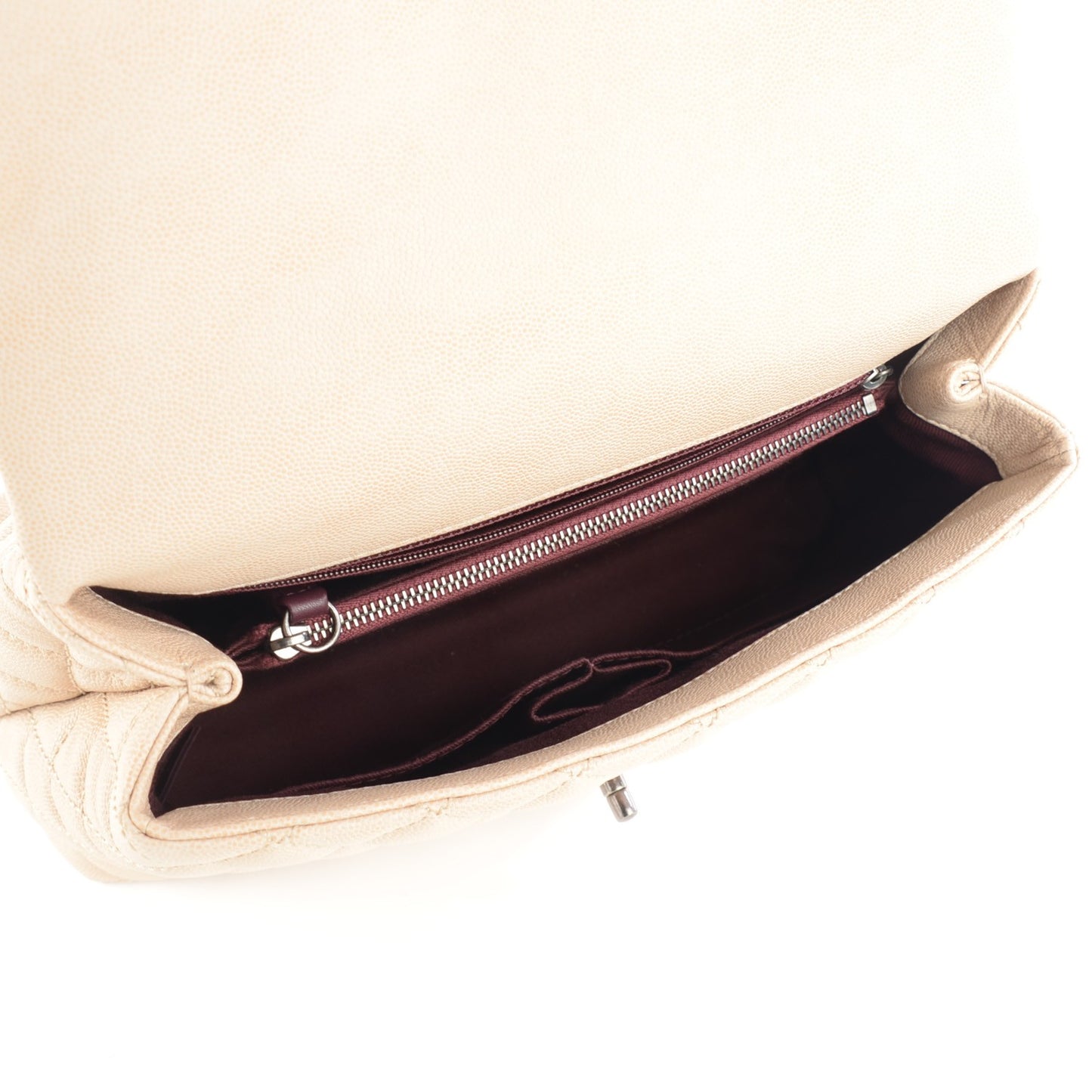 Caviar Quilted Small Coco Handle Flap Light Beige
