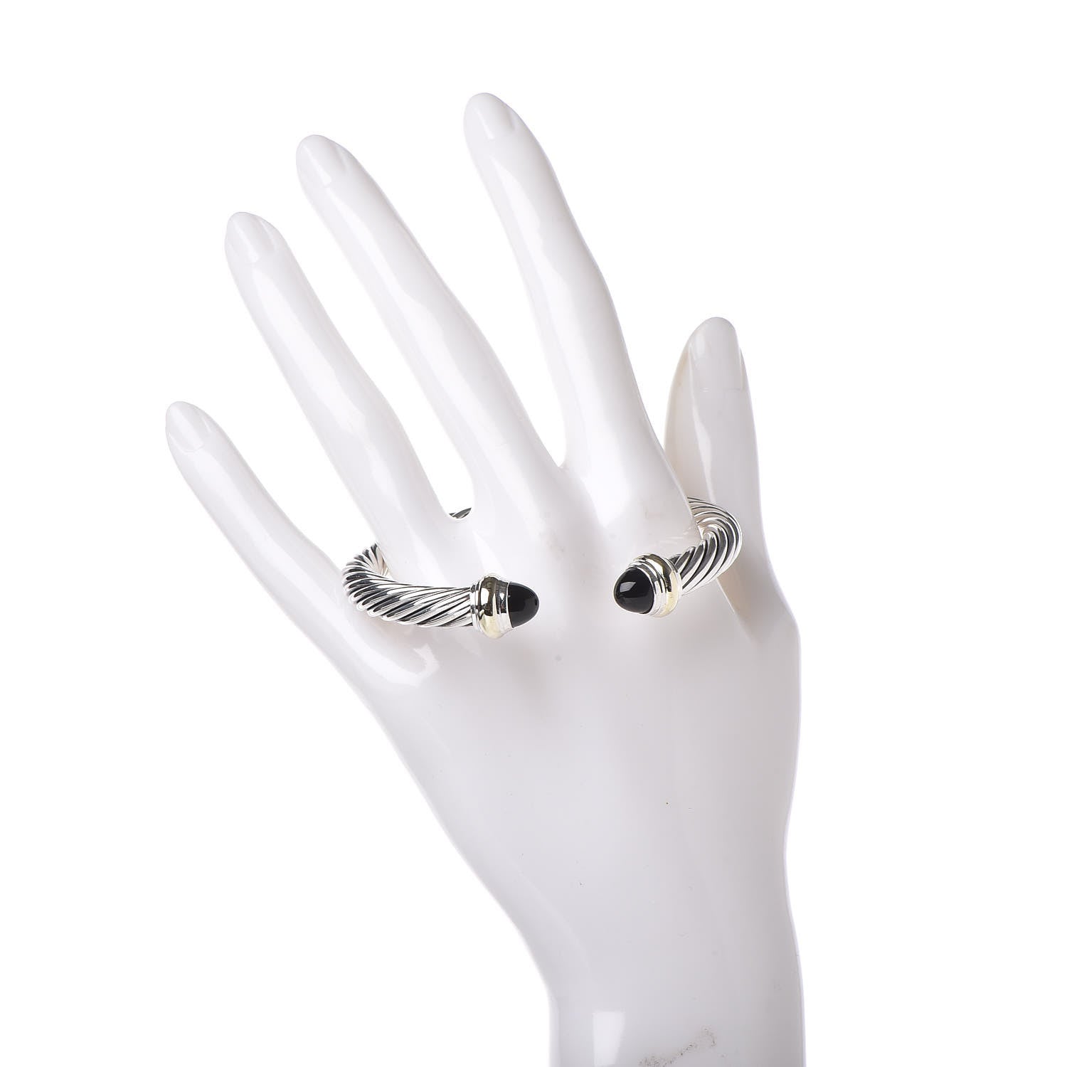 David Yurman Sterling Silver 14K Yellow Gold Black Onyx 7mm Cable Classics Bracelet 2 of 5