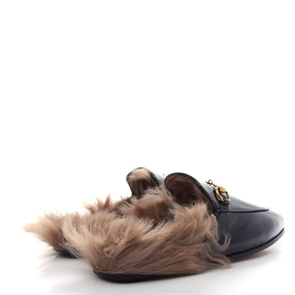 Gucci Patent Fur Womens Princetown Slippers 35 Black Natural 4 of 10