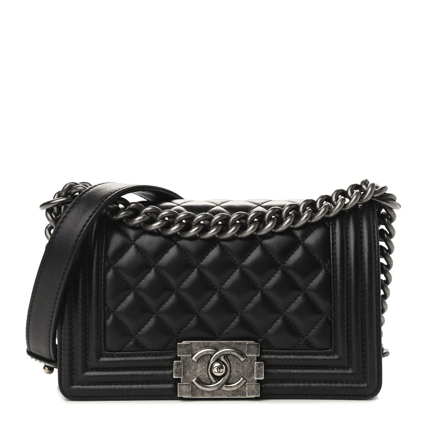 Lambskin Quilted Small Boy Flap Black