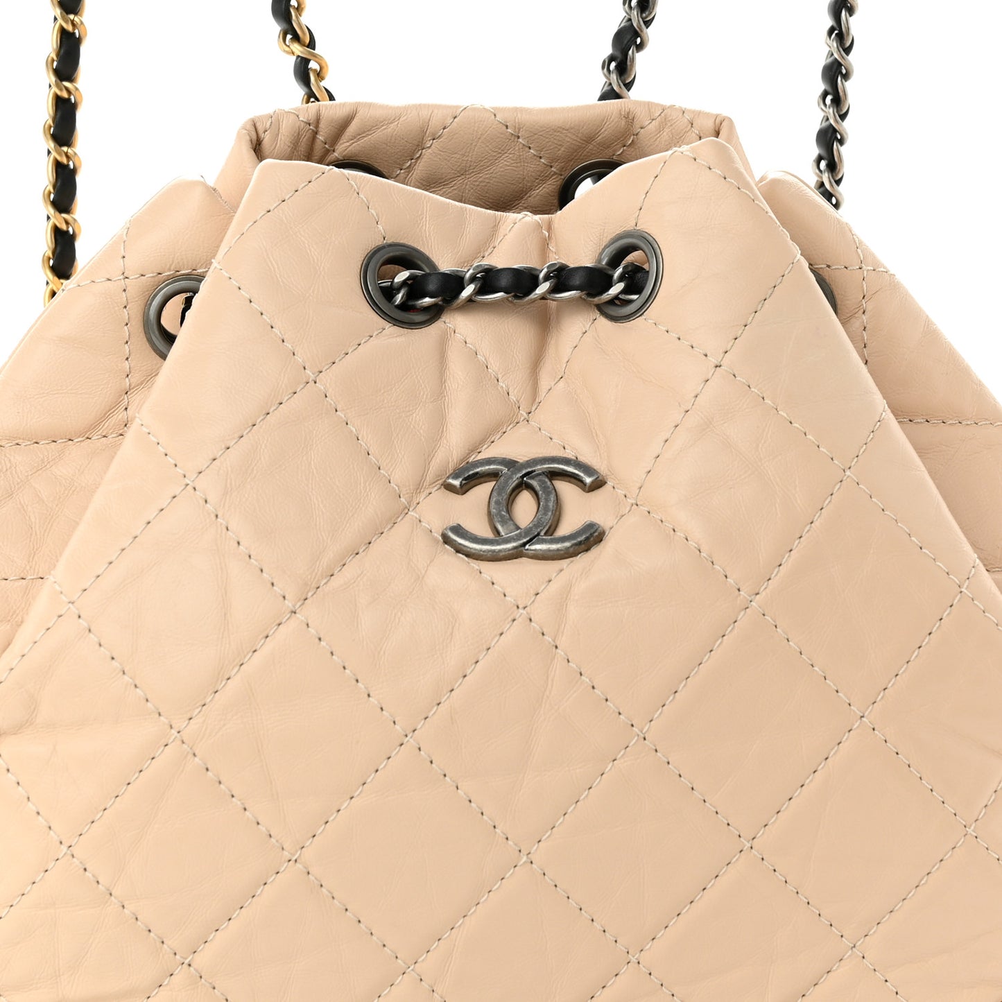 Aged Calfskin Quilted Small Gabrielle Backpack Beige Black