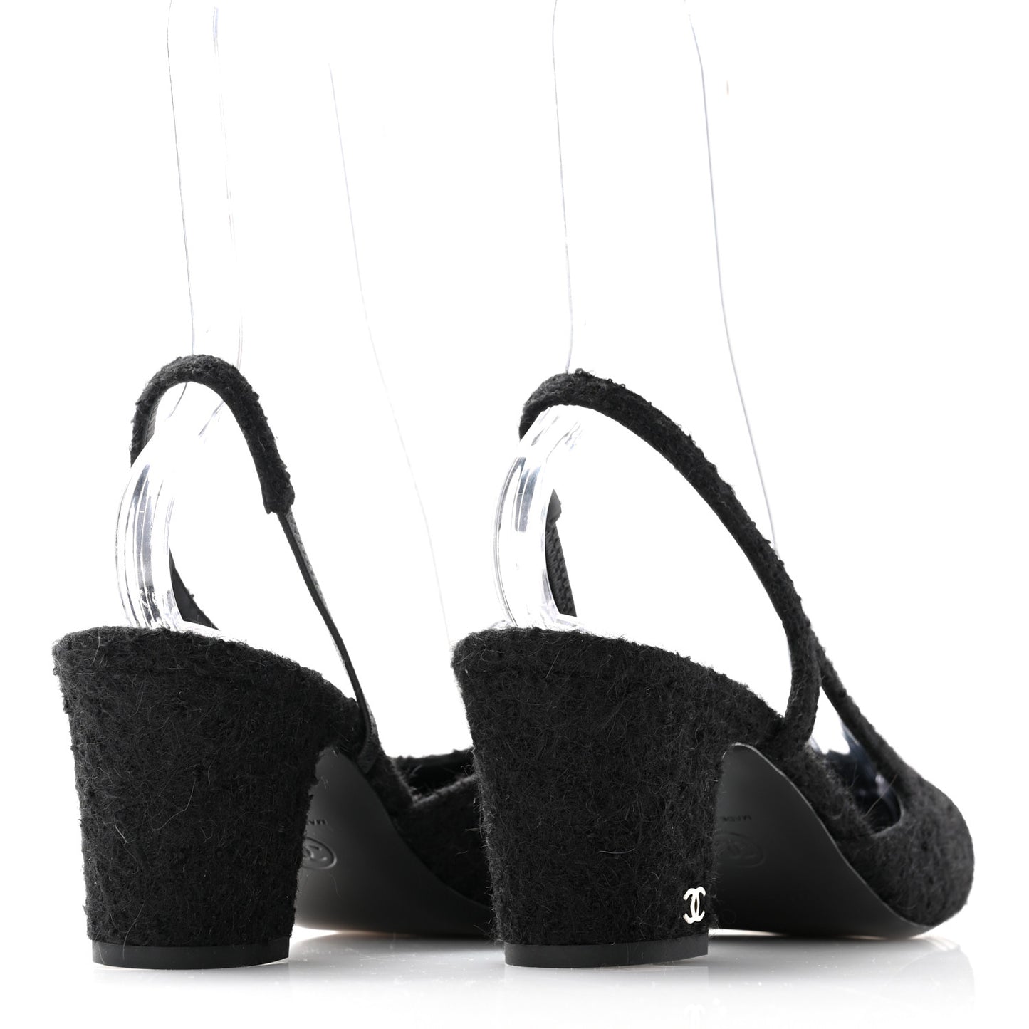 Tweed Patent Cap Toe CC Slingback Pumps 40 Black