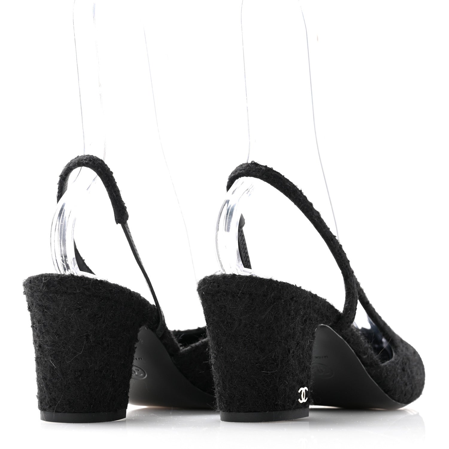 Chanel Tweed Patent Cap Toe CC Slingback Pumps 40 Black 4 of 9
