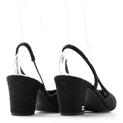 Chanel Tweed Patent Cap Toe CC Slingback Pumps 40 Black 4 of 9