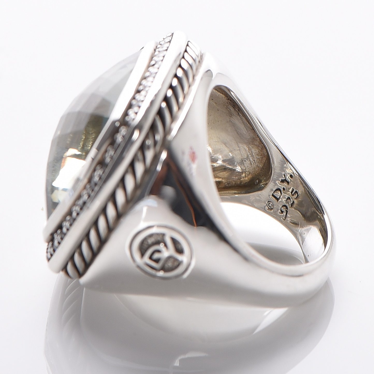 Sterling Silver Diamond Prasiolite 17mm Albion Ring 52 6