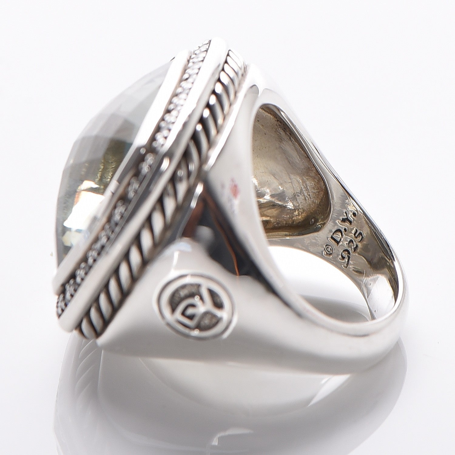 David Yurman Sterling Silver Diamond Prasiolite 17mm Albion Ring 52 6 11 of 11