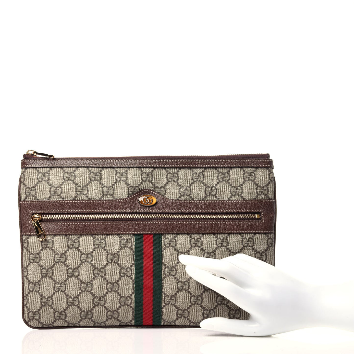 GG Supreme Monogram Large Ophidia Pouch Clutch Brown