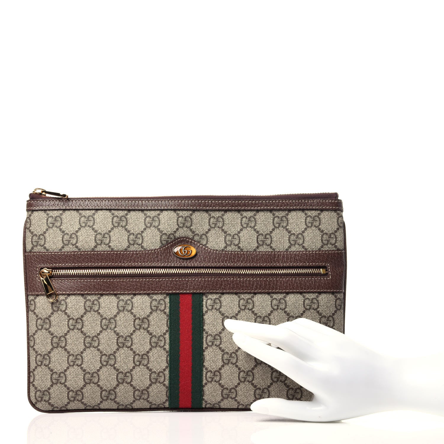 Gucci GG Supreme Monogram Large Ophidia Pouch Clutch Brown 2 of 10