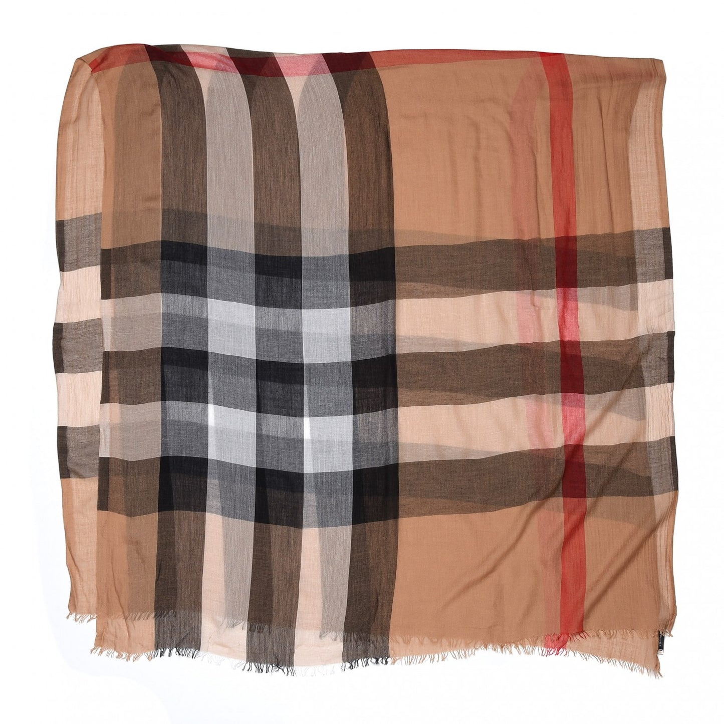 Linen Giant Check Lightweight Scarf Camel