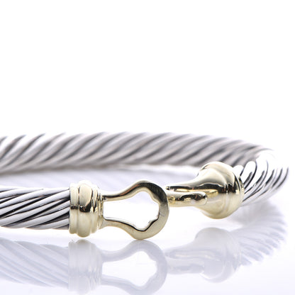 David Yurman Sterling Silver 14K Yellow Gold 7mm Cable Classic Buckle Bracelet 6 of 6