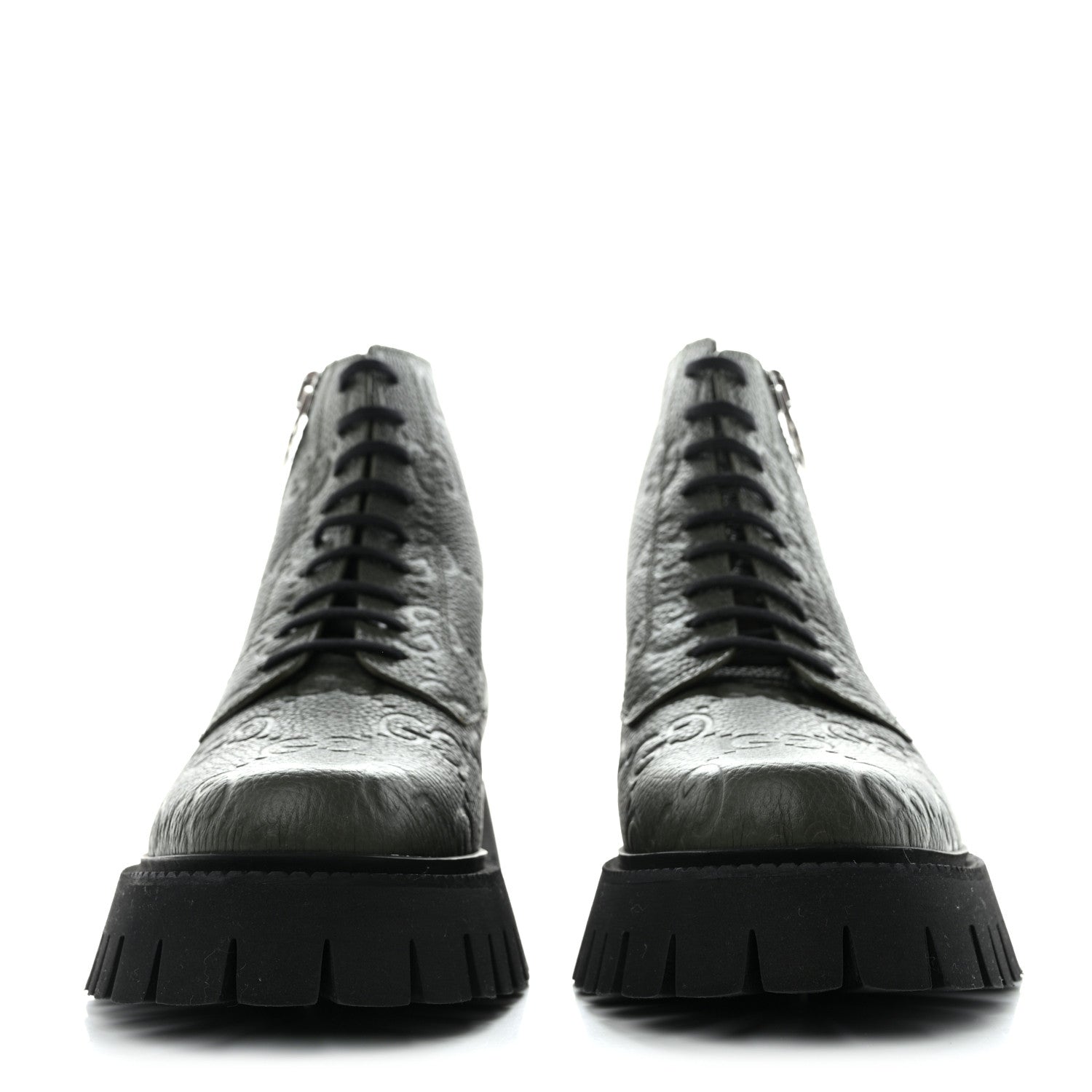 Gucci Calfskin Embossed Monogram Lace Up Ankle Boots 8 Green 2 of 9