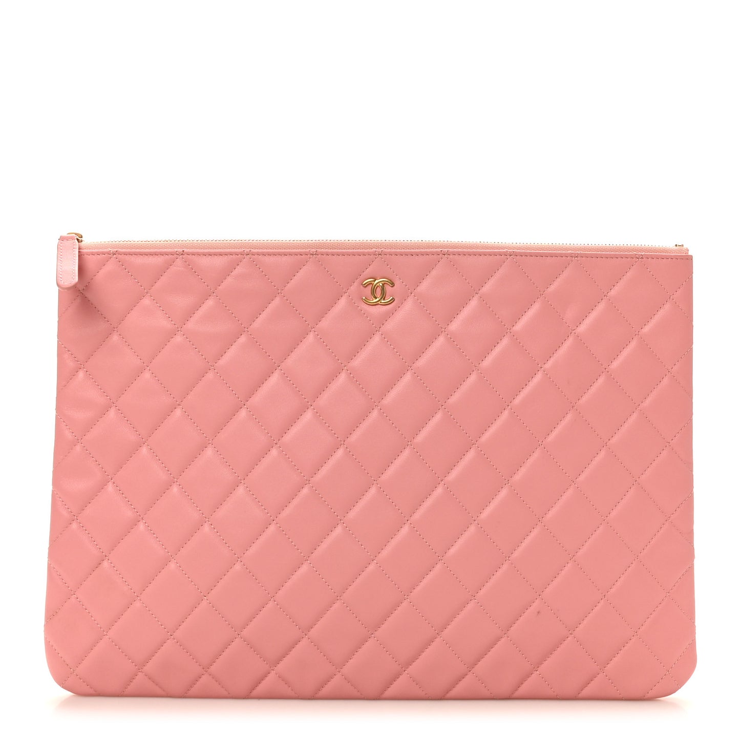 Lambskin Quilted Large Cosmetic Case Pink