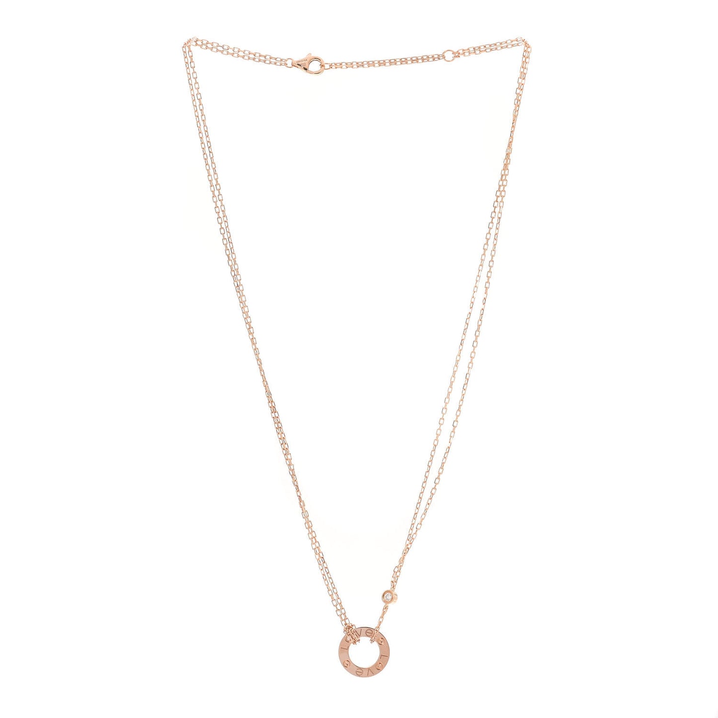 18K Pink Gold 2 Diamond LOVE Necklace