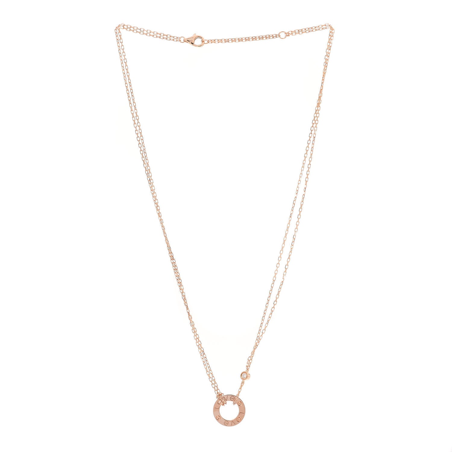 Cartier 18K Pink Gold 2 Diamond LOVE Necklace 3 of 6