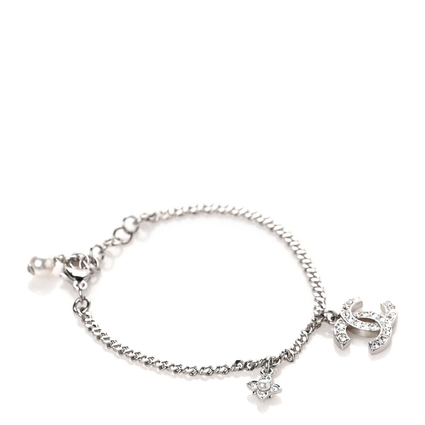 Crystal Pearl CC Bracelet Silver