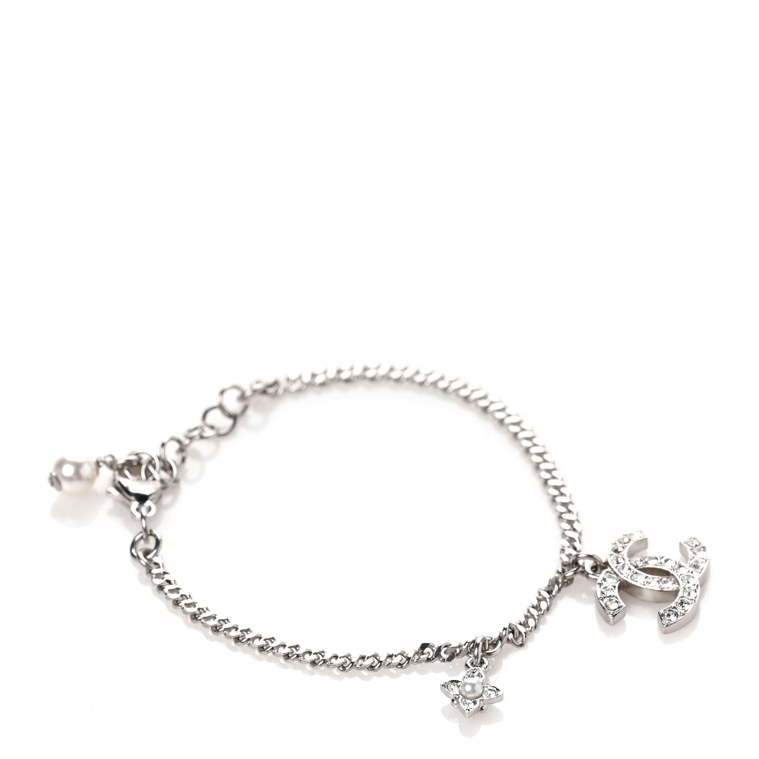Chanel Crystal Pearl CC Bracelet Silver 1 of 6