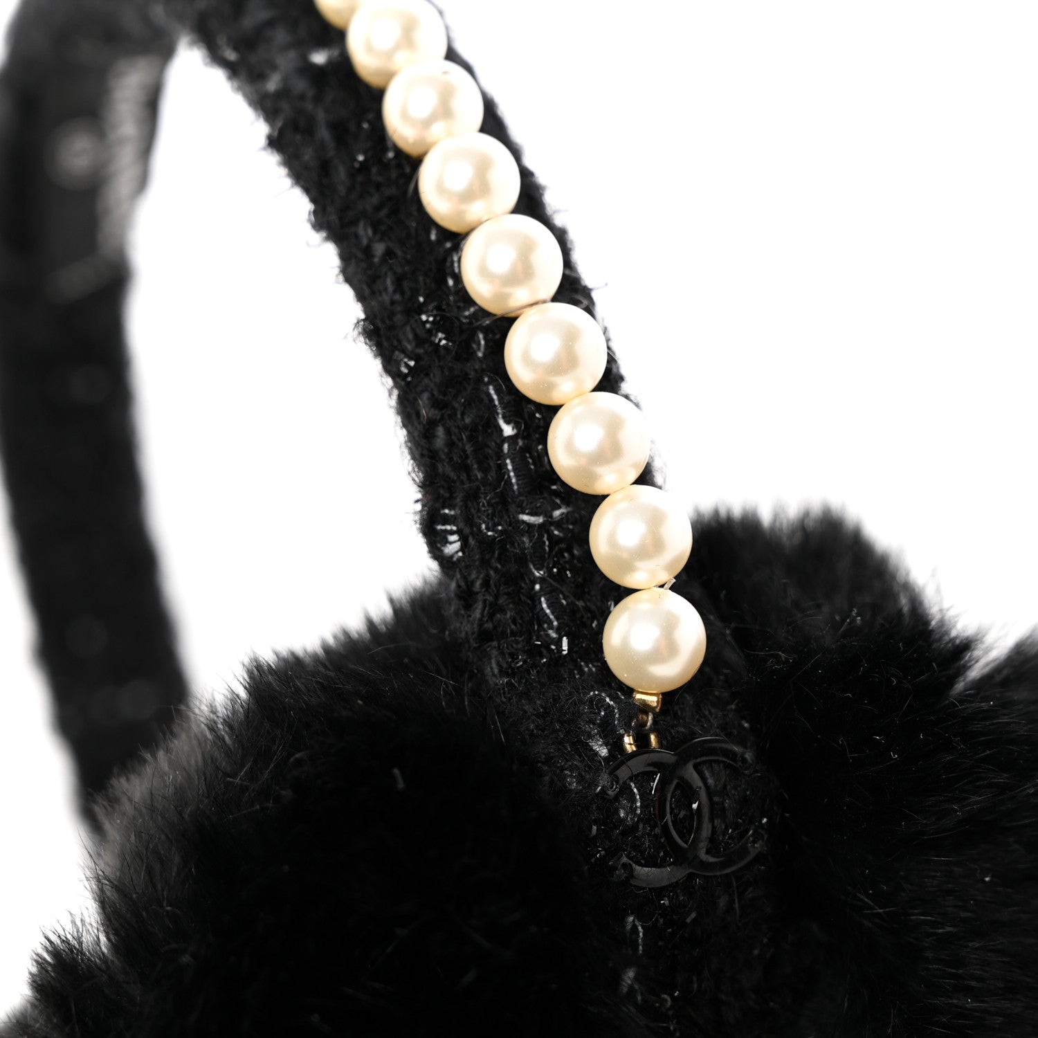 Chanel Fur Tweed Pearl Ear Muffs Black 6 of 7