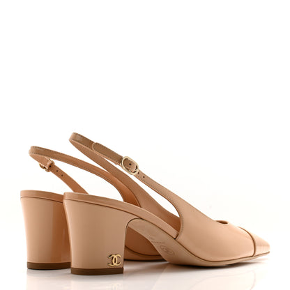 Chanel Patent Calfskin Cap Toe CC Slingback Pumps 38 Beige 4 of 10