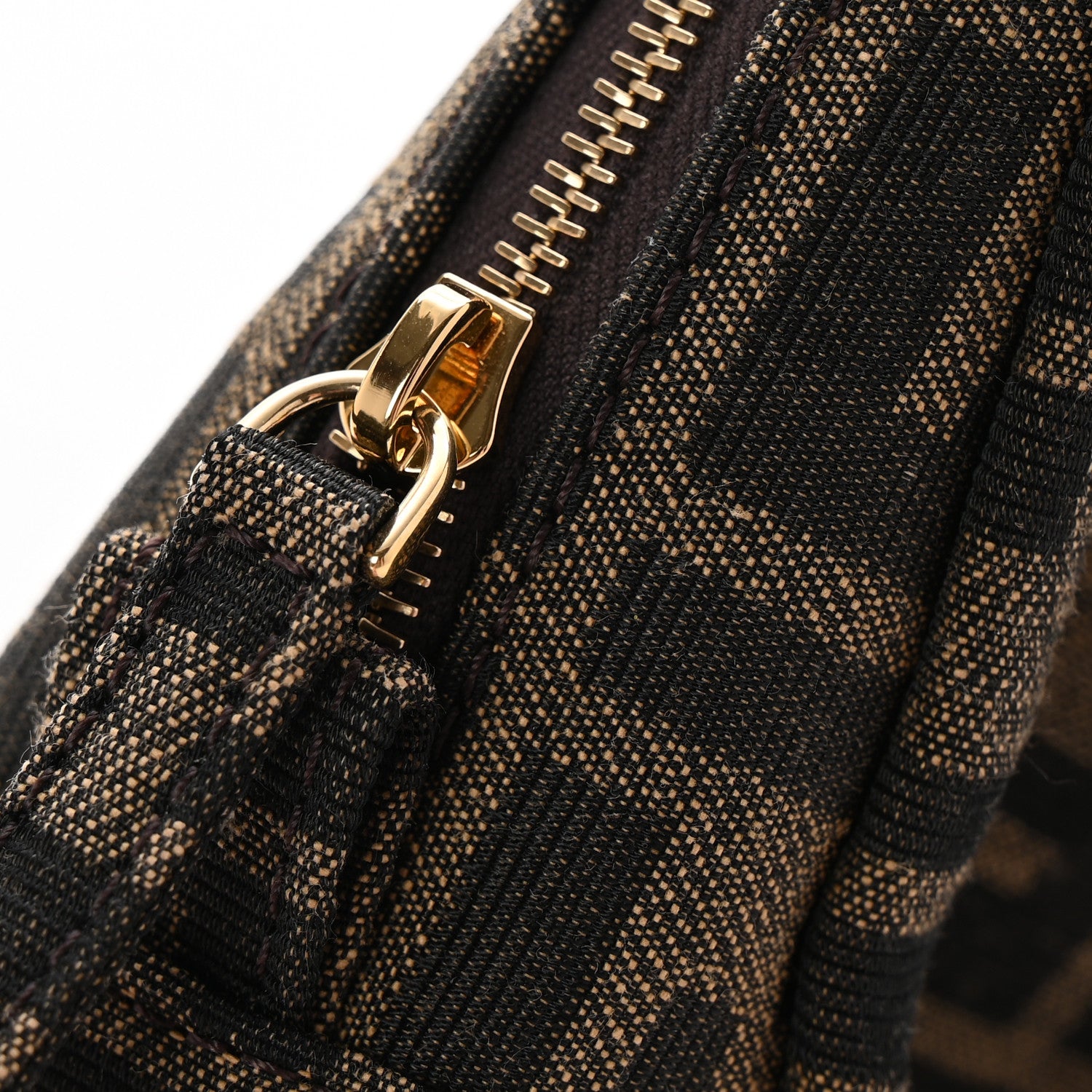 Fendi Fabric Jacquard FF 1974 Small Trapezoid Beauty Pouch Tobacco Moro Black 9 of 9