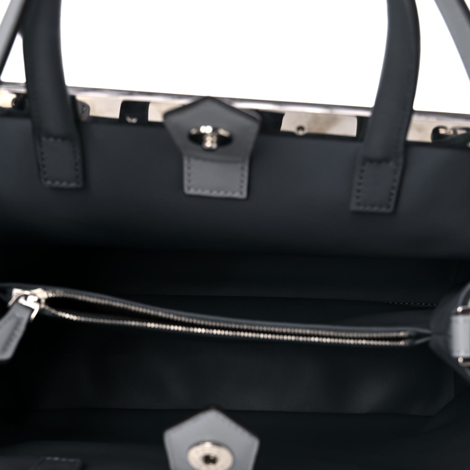 Fendi Vitello Elite Flower Studded Petite 2Jours Tote Grey 9 of 11