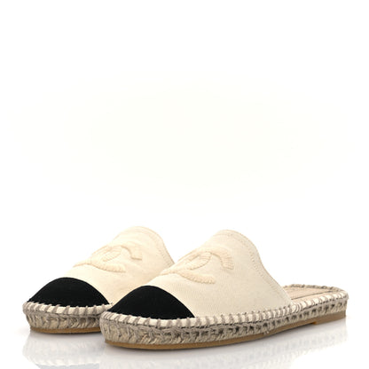 Chanel Denim CC Espadrille Mules 37 White Black 4 of 14
