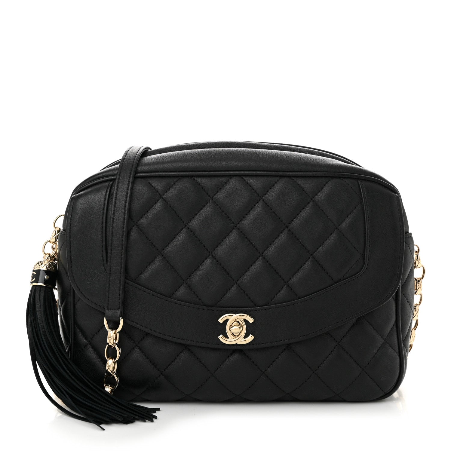 Chanel Lambskin Quilted Tassel Flap Camera Case Black 2 of 19