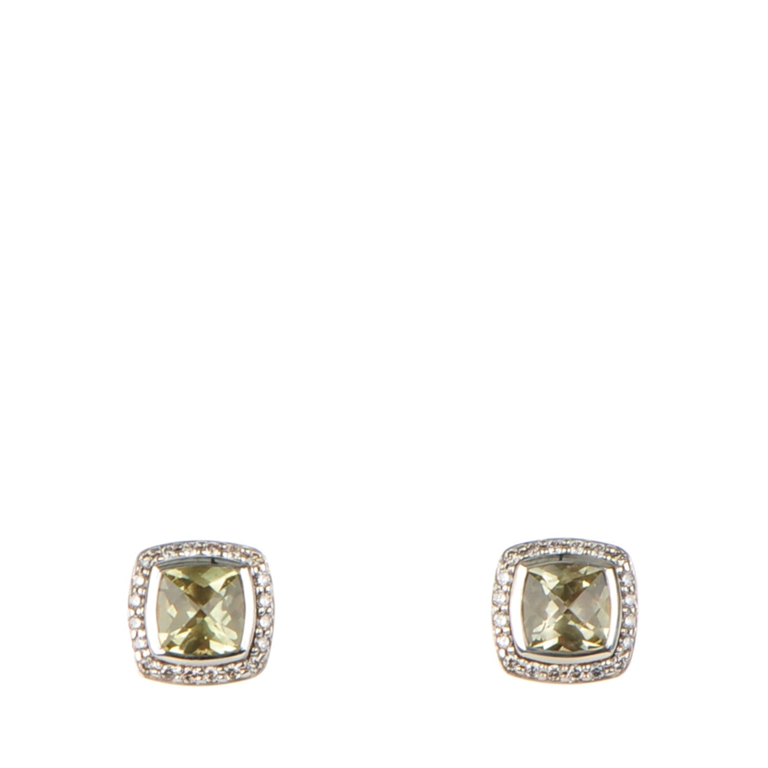 David Yurman Sterling Silver Diamond Prasiolite 7mm Petite Albion Earrings 1 of 6
