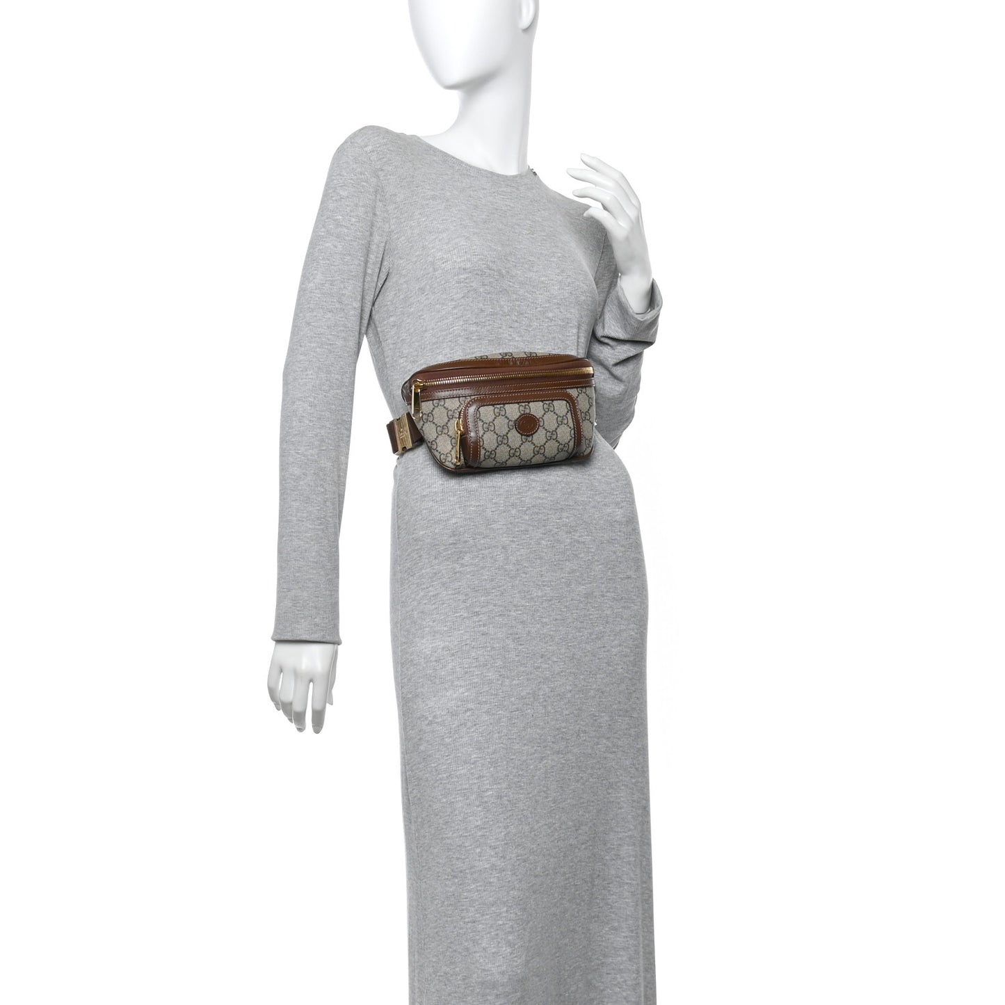 GG Supreme Monogram Textured Calfskin Retro Interlocking G Belt Bag Beige Ebony Brown Sugar