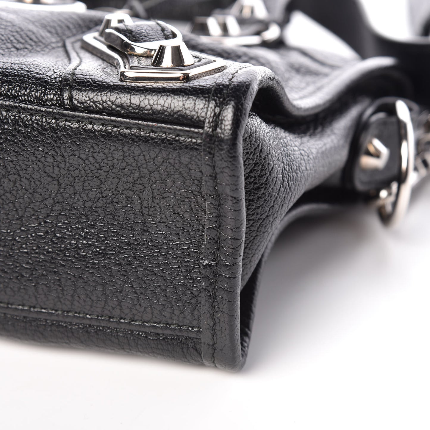 Chevre Silver Metallic Edge Hardware Mini City Black