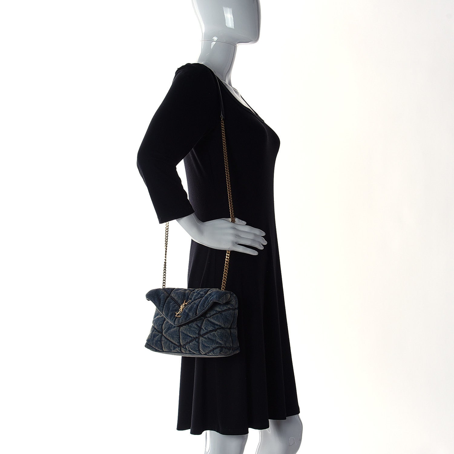 Saint Laurent Denim Quilted Toy Loulou Puffer Monogram Chain Satchel Rodeo Blue 2 of 11