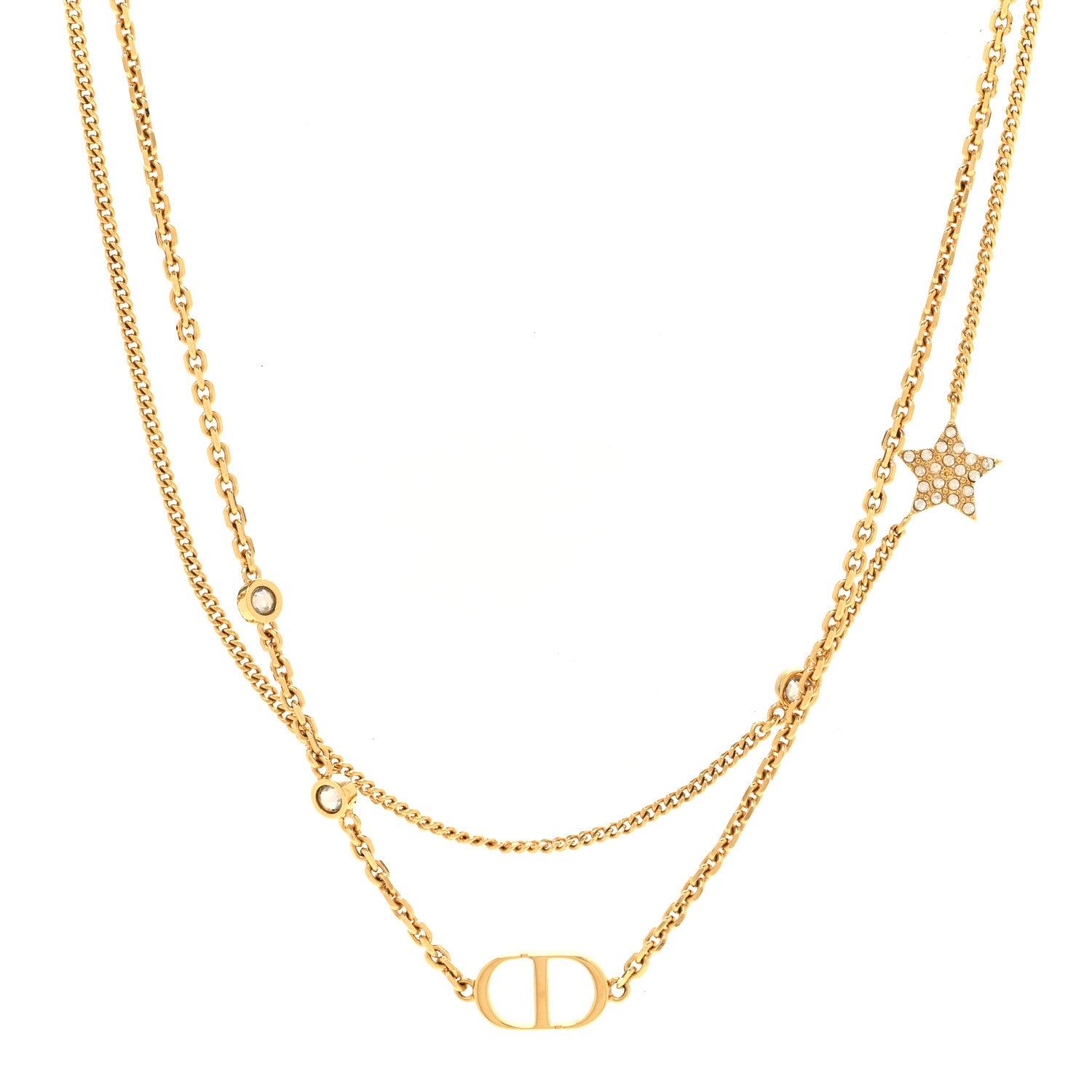 Christian Dior Metal Crystal Petit CD Double Necklace Gold 4 of 6